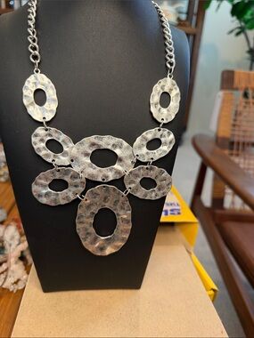 Source Unknown Hammered Open Oval Necklace - Silver